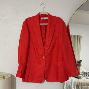 Zara Red Tailored Blazer Vibrant Professional Style